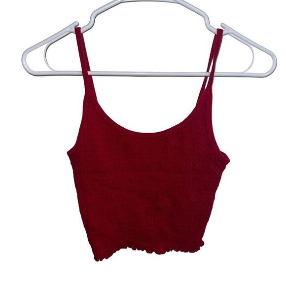 Hollister Semi Cropped Ruched Red Tank Top Sleeveless - Picture 1 of 6